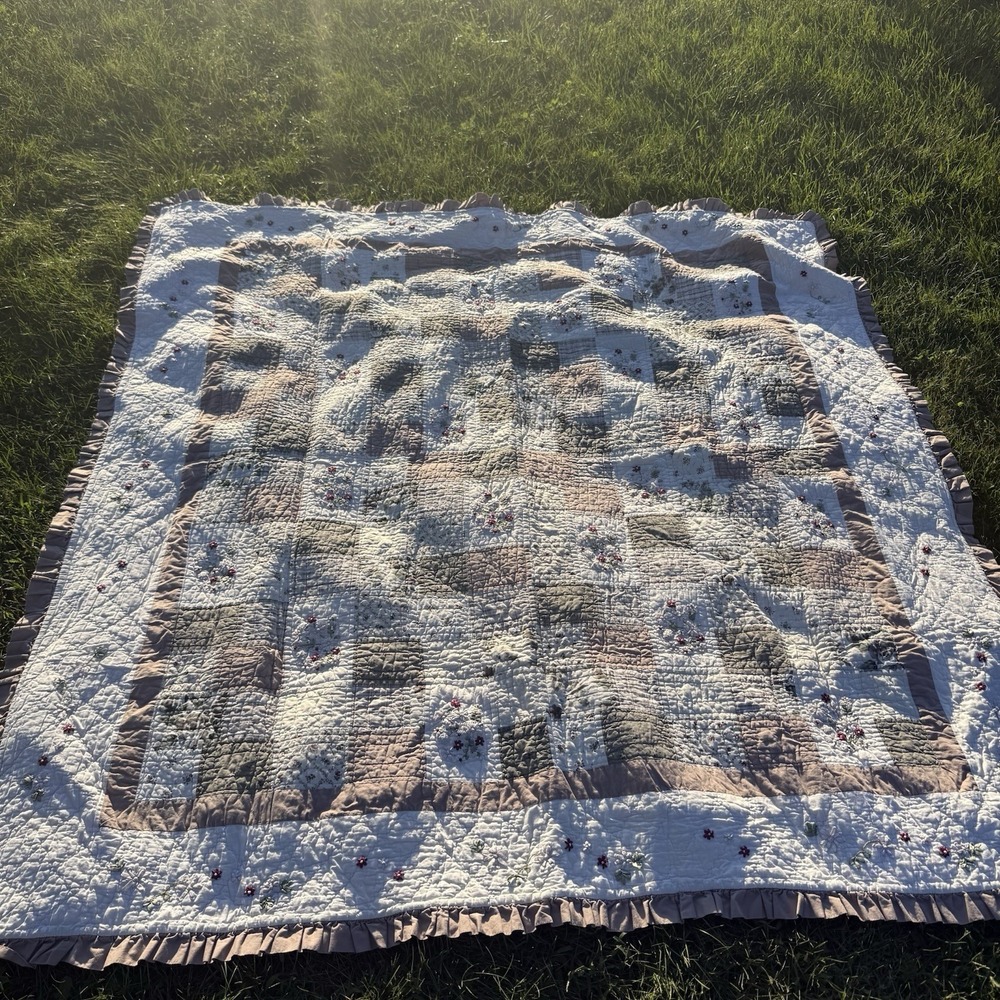 Sunham Floral Patchwork Quilt Full Queen Embroidered Ruffle Cottagecore